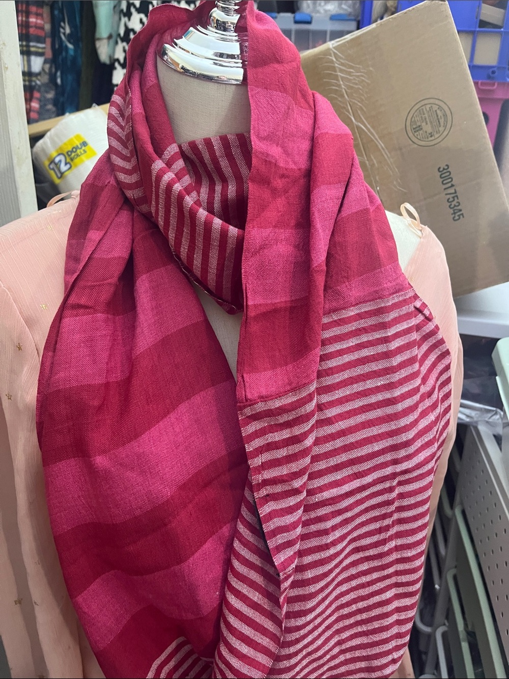Women's Pink Striped Lightweight infinity wrap reverse pattern S227